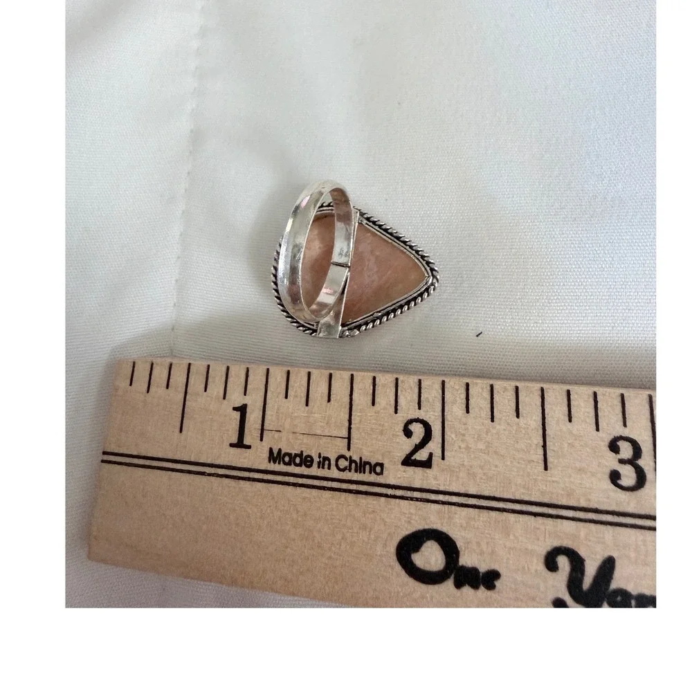 Hand crafted Peach Moonstone Ring Women Size 7 Pink New Silver Plated Pear